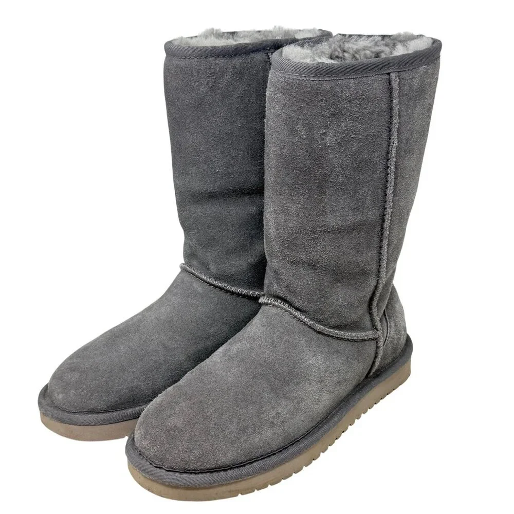 Koolaburra Koola Short By UGG Womens Gray Suede Winter Sheep Fur Boots Boho Sz 5